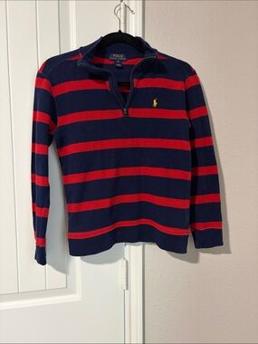 Polo by Ralph Lauren Navy, Red & Yellow Striped Quarter-Zip Sweater - Men's